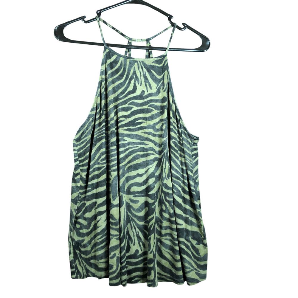 Express Olive Green and Black Zebra Print Halter Tank